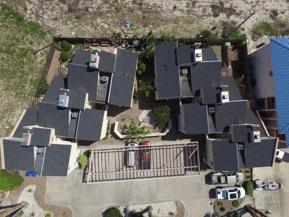 Aerial view of commercial roofing